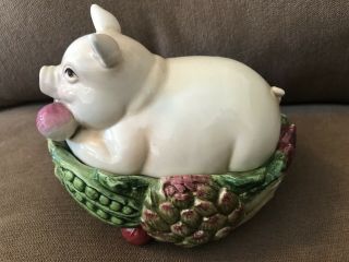 Fitz and Floyd French Market Pig Lidded Box W/Cover - RARE - DISCONTINUED 7