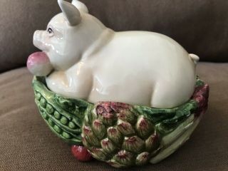 Fitz and Floyd French Market Pig Lidded Box W/Cover - RARE - DISCONTINUED 8