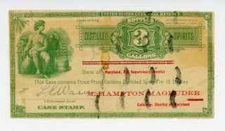 Us Distilled Spirit Tax Stamp 3 Gallons Series 1933 - - Rare