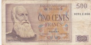 500 Francs Fine Banknote From Belgium 1952 Pick - 130a Rare