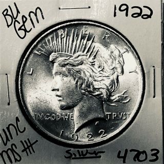 1922 P Bu Gem Peace Silver Dollar Unc Ms,  U.  S.  Rare Coin 4703