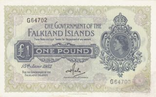 1 Pound Vg - Banknote From Falkland Islands 1982 Pick - 8 Rare