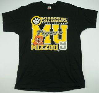Rare Vintage Sos Mizzou Tigers Missouri Columbia Big Logo T Shirt 90s Black Xl