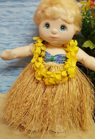 " My Child " Doll W Blue Eyes & Rare Hula Grass Skirt & Lei,  Vintage Mattel 1980s