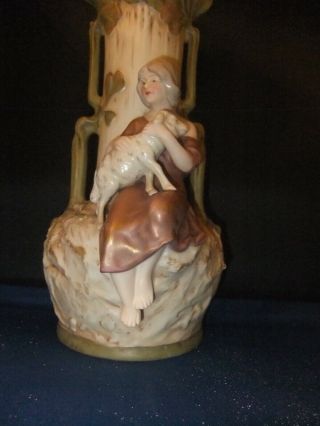Royal Dux Rare Art Nouveau Vase (lady With A Sheep)