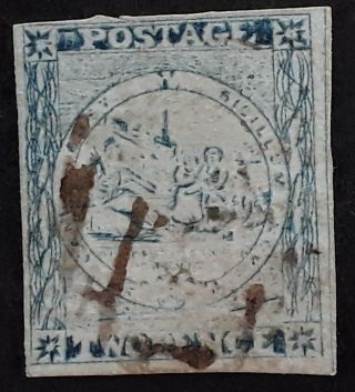 Rare 1850 Nsw Australia 2d Blue Sydney Views Stamp Plate 2 Worn Impressions
