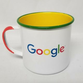 Rare Google Logo White Tin Coffee Cup Mug Yellow Green Metal Advertising