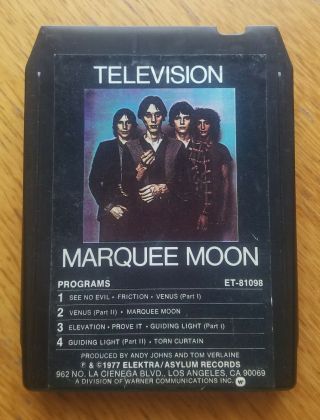 Television " Marquee Moon " 1977 Elektra 8 - Track Cassette Punk Rock Rare