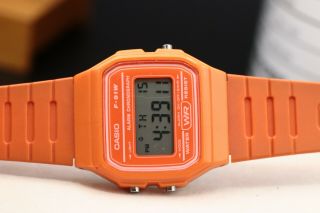 Orange Casio F - 91w Digital Lcd Wrist Watch 513 Module Rare Color