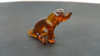 Small Rare Art Deco Amber Colour Dog Doggy Murano Glass Crystal 1.  4 