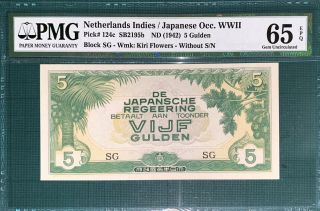 Netherland Indies / Japanese Occ 5 Gulden 1942 Pmg65 Epq Rare