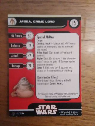 Star Wars Miniatures Alliance And Empire Very Rare 46 Jabba Crime Lord
