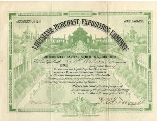 Rare 1902 Louisiana Purchase Exposition Company Stock Certificate Worlds Fair