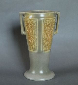 Rare Red Wing Union Stoneware Art Pottery 6 5/8 " Art Deco Panel Vase W/ Trees
