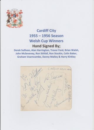 Cardiff City 1955 - 1956 Rare Hand Signed Book Page 11 X Signatures