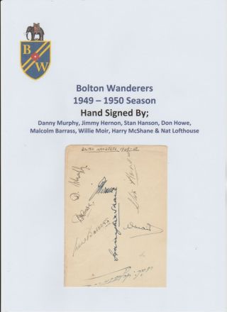 Bolton Wanderers 1949 - 1950 Rare Autographed Book Page 8 X Signatures