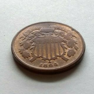 Rare Choice Vg 1864 2 Cent Piece U.  S.  Coin Toning