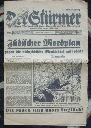 Rare Wwii Ww 2 Infamous Anti Jewish German " Special Issue " Der Sturmer May 1934