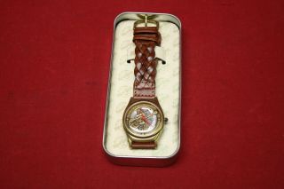 Hard Rock Cafe Save The Planet Guitar Watch Leather Band Brass Bezel Rare