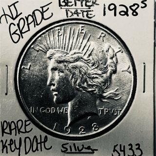 1928 S Peace Silver Dollar Hi Grade U.  S.  Rare Key Coin 5433