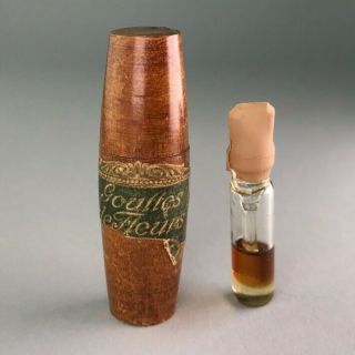Rare Antique C.  1900 Gouttes De Fleur Erizma Mini Perfume Bottle Vial Wood Case