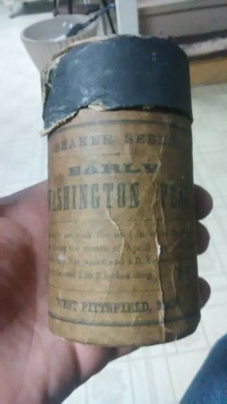 Shaker Seeds Container Early Washington Peas D.  G.  West Pittsfield,  Mass.  Rare