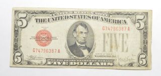 Crisp - 1928 - E $5.  00 Red Seal Us Note - Rare 551