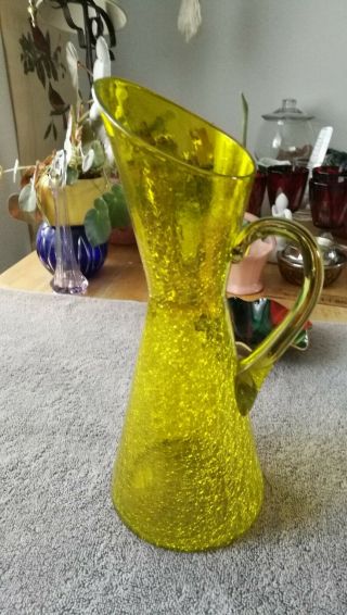 Vtg 60s Blenko Crackle Glass Carafe Pitcher Rare Color Lemon Lime