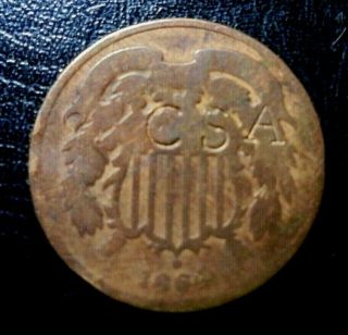 Rare 1864 Two Cent 2c Piece Csa Confederate Civil War Counterstamp Coin
