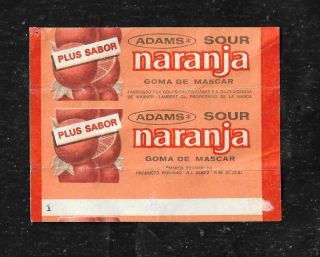 Chewing Gum Wrapper Adams Naranja Very Rare Peru 80s