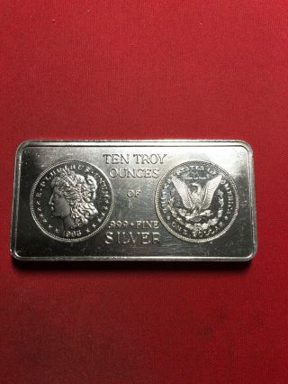 Rare Old 10 Oz.  Art Bar.  999 Fine Silver 1983 Cc Morgan Dollar Bullion Ingot L
