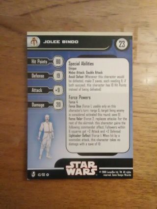 Star Wars Miniatures Knights Of The Old Republic 43 Jolee Bindo Very Rare
