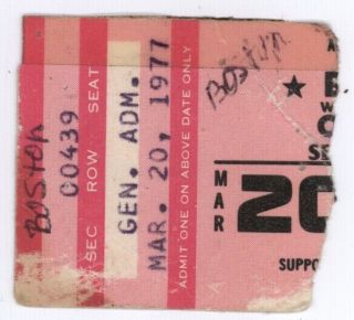 Rare Boston The Outlaws Starcastle 3/20/77 Fresno Ca Selland Arena Ticket Stub