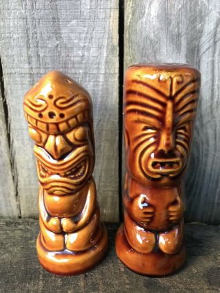 Tiki Salt & Pepper Shakers - Bauer Pottery Usa - Retro Hawaiian Rare