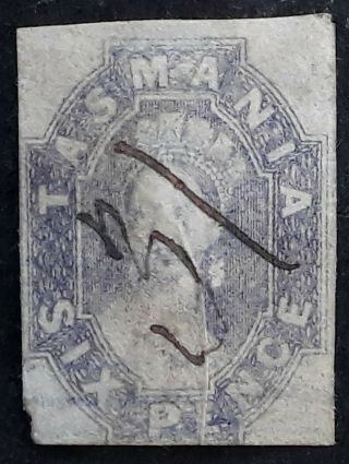 Rare 1865 - Tasmania Australia 6d Blue Chalon Head Stamp M/script 31 Green Ponds