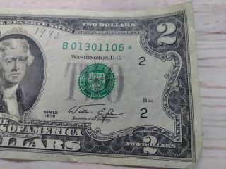 $2 Dollar Bill Star Note 1976 LOW NUMBER RARE OLD MONEY B01301106 4
