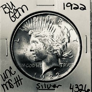 1922 P Bu Gem Peace Silver Dollar Unc Ms,  U.  S.  Rare Coin 4326