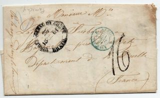 1861 Brazil To France Taxed Cover,  Scarce Blue Pmk,  Contents,  Rare City