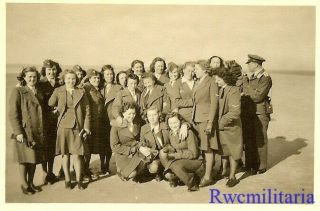 Rare: Group Female Uniformed Luftwaffe Blitzmädel Helferin Girls On Beach