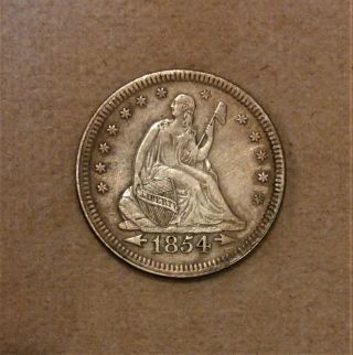 1854 Seated Quarter Dollar With Arrows Silver Rare Toned Higher Grade