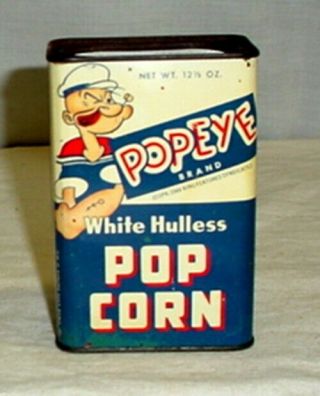 Rare Vintage Popeye White Hulless Popcorn Pop Corn Blue Tin 12 ½ Oz Dixon Ill