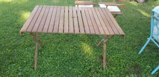 Vintage Wooden Folding Picnic Camping Table Solid Heavy Great Shape Rare