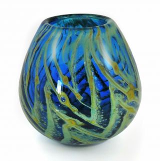 Rare Early Mdina Malta Signed Glass Vase - Blue & Green