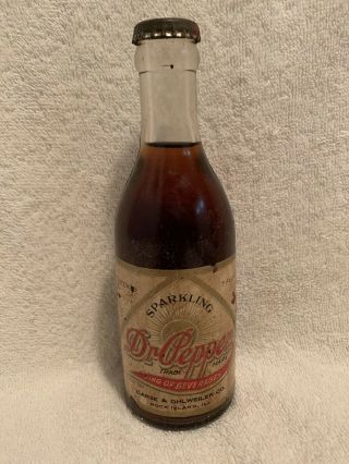 Rare Full 7oz Dr.  Pepper Paper Label Soda Bottle Rock Island,  Illinois