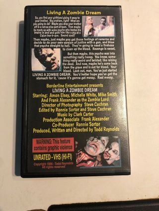 Living a Zombie Dream VHS Borderline Entertainment Rare OOP SOV 3