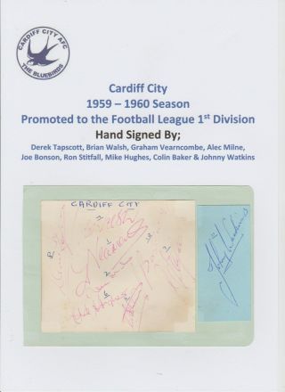 Cardiff City 1959 - 1960 Rare Hand Signed Book Page 9 X Signatures