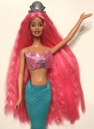 Barbie Mermaid Fantasy Long Pink Hair Loose Doll 2002 Crown Fin Tail Rare Vhtf