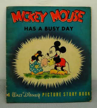 Rare Vintage 1937 Mickey Mouse Has A Busy Day Walt Disney Whitman Book