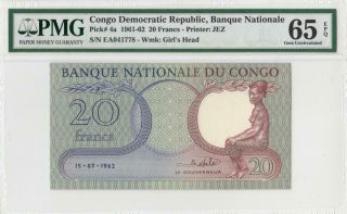 1962 Congo Democratic Republic 20 Francs French Africa Rare ( (pmg 65 Epq))