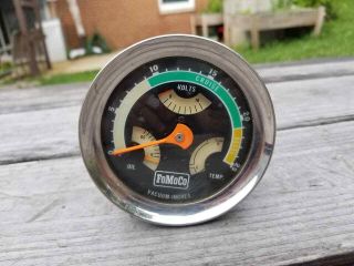 Rare Ford Fomoco 4 - In - 1 Vacuum Gauge Oil Temp Volts Shelby Hipo 1966 1967 1968